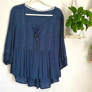 REWIND Navy Blue 3/4 Sleeve Flowy Spring BOHO Top  SZ EXTRA LARGE (fits like M)